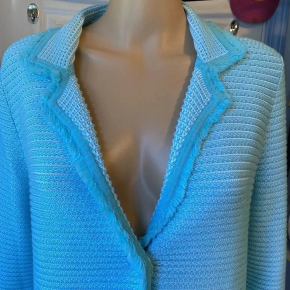 Belford Pima Cotton Textured Fringe 2 Button Blazer Jacket Women M Stretch Cozy - Picture 9 of 10